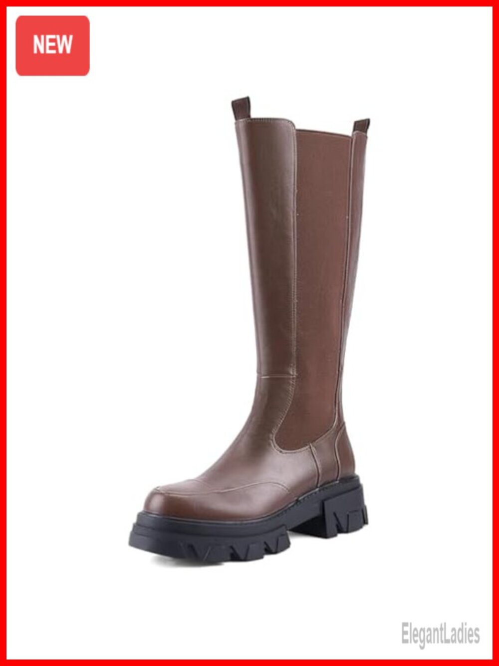 Women's Knee High Platform Boots Faux Leather Lug Sole Pull-On Riding Boots